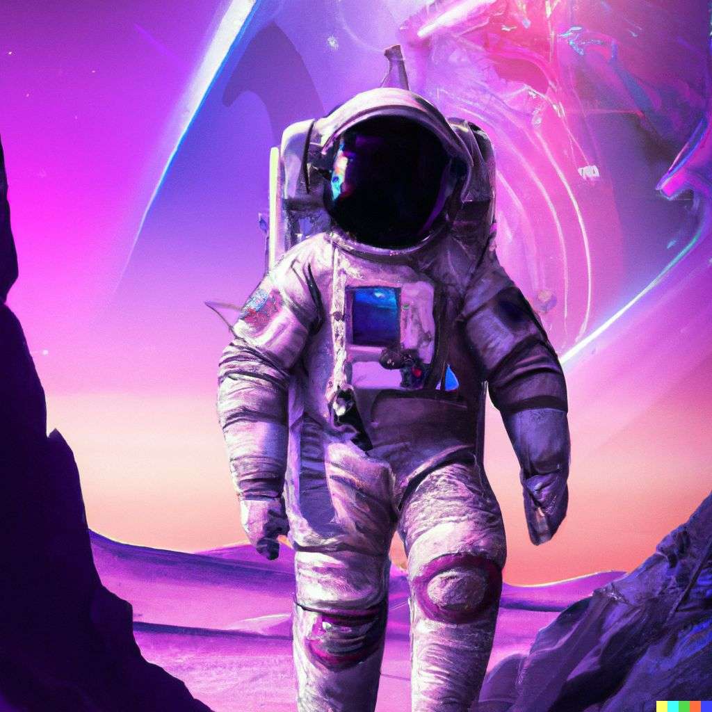 an astronaut in a futurescape
